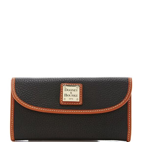 Dooney & Bourke Handbags - Dooney & Bourke Black Pebble Continental Leather Contrast Trim Wallet EUC